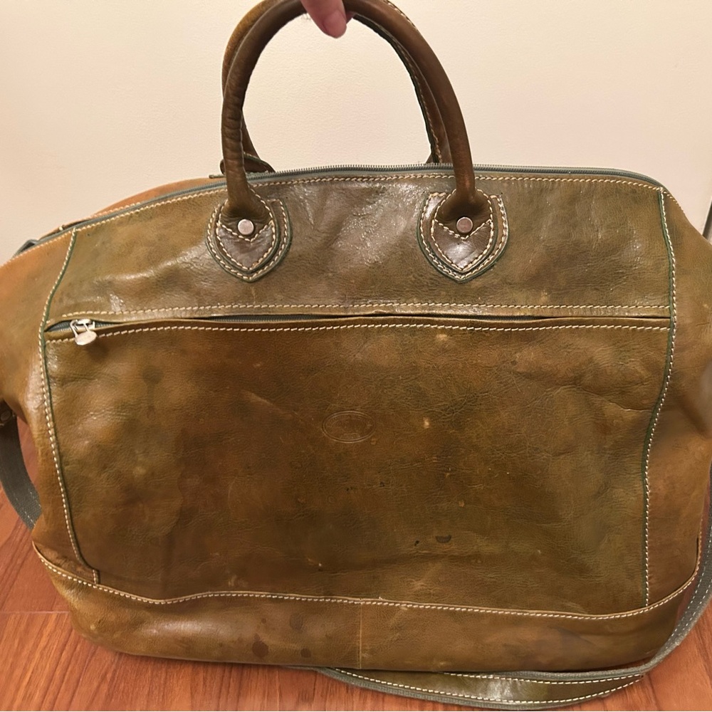Vera Pelle Green Leather Travel Bag